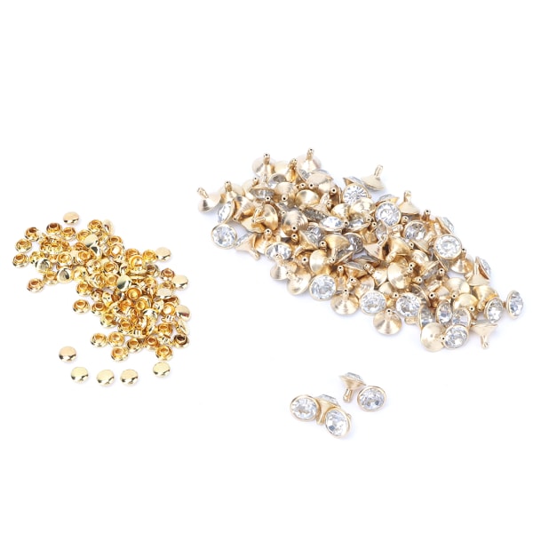 100 stk 10 mm metal rhinsten nitter studs pigge dekoration (guld kant + hvid krystal)