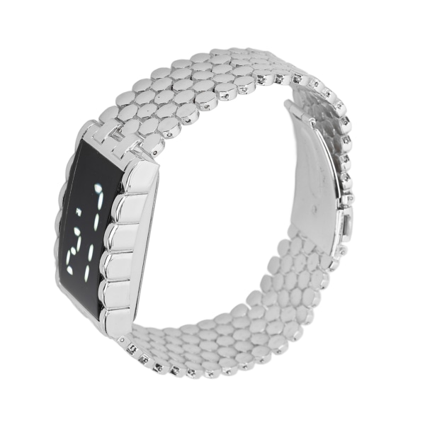 LED watch dubbelt öppen spänne i rostfritt stål metallrem rektangulär urtavla Digital armbandsur för utomhusaktiviteter Silver