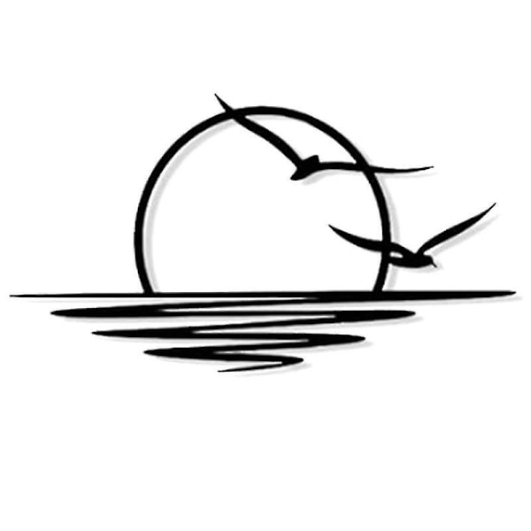 Soluppgång Metall Väggkonst, Sol Och Måsar Väggdekor, Metall Väggdekor, Abstrakt Solnedgång Heminredning, Minimalistisk Linjekonst-B7