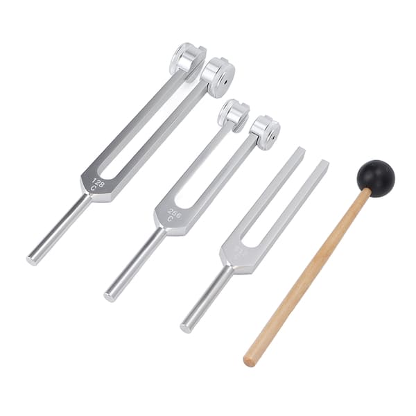 3 stk. Tuning Fork sæt i aluminiumslegering 128 256 512Hz Krop Tuning Forks med hammer til lydhealing sølv