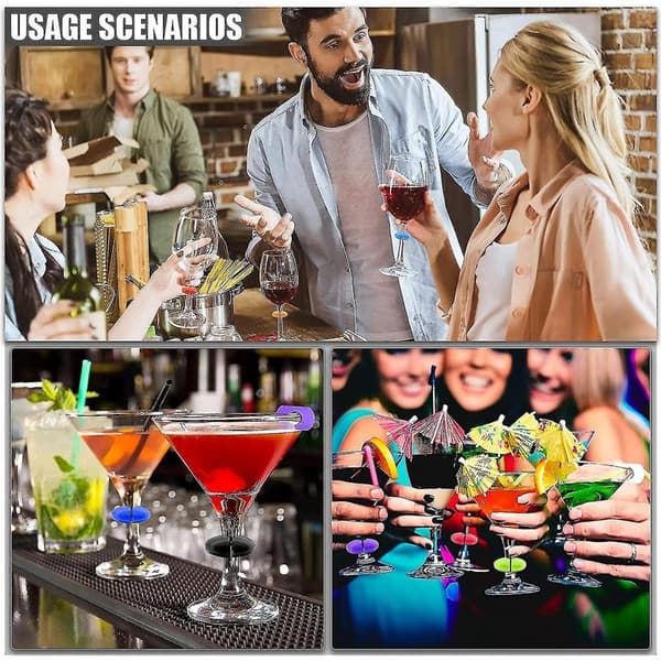 Sæt med 24 silikoneglasmarkører til vinglas, perfekt til cocktails, martinis og champagner.