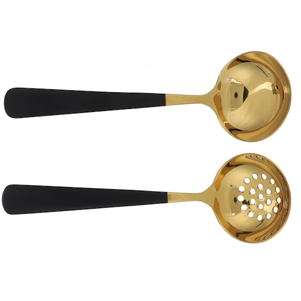 2 stk. rustfrit stålsuppe ske med hulleske køkkenredskaber bestiksæt sort guld