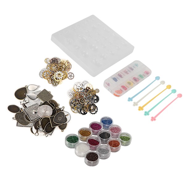 Torra blommor smycken gjutning form DIY hantverk smycken hängsmycke göra glitter pulver set