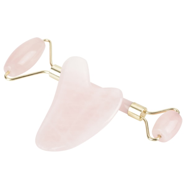 Luonnollinen Double Head Rose Quartz Jade Stone Roller & Scrapping Plate Face Hierontatyökalusarja