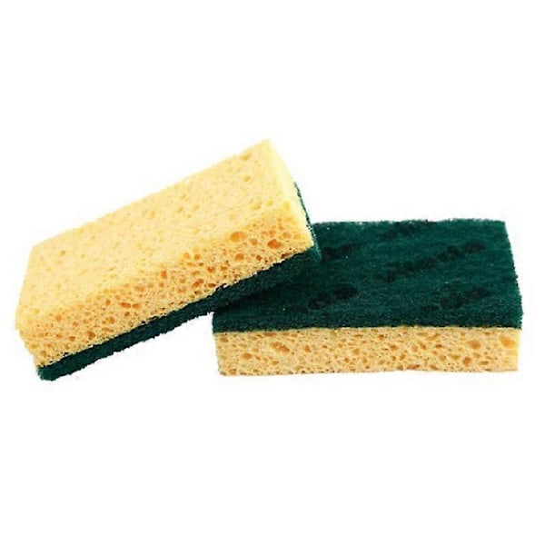 2 stk. Klassisk skuresvamp i cellulose med resirkulert grønn struktur, - svært absorberende for rask og effektiv rengjøring