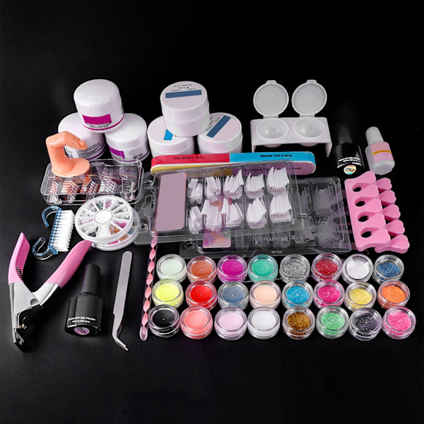 Akrylnaglar Set Glitterpulver Naglar Tips Borste Nagel Manikyr Art Verktyg Kit för Nagelsalong