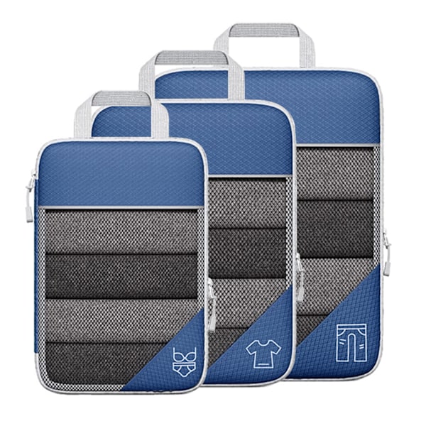 3PCS Kompressionspakkekubesæt Mesh Design Synlig Vandtæt Bærbar til Rejse Daglig Brug Navy Blå
