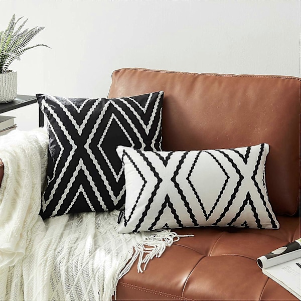 Sæt med 2 sorte pudebetræk 45 x 45 cm Boho Aztec Polyesterblanding Firkantede dekorative pyntepudebetræk til sofa, seng og indretning