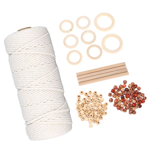 Macrame-satser för nybörjare Bomull Macrame-snöre med träpärlor Träringar Macrame Plant Hanger Kit Macrame Supplies