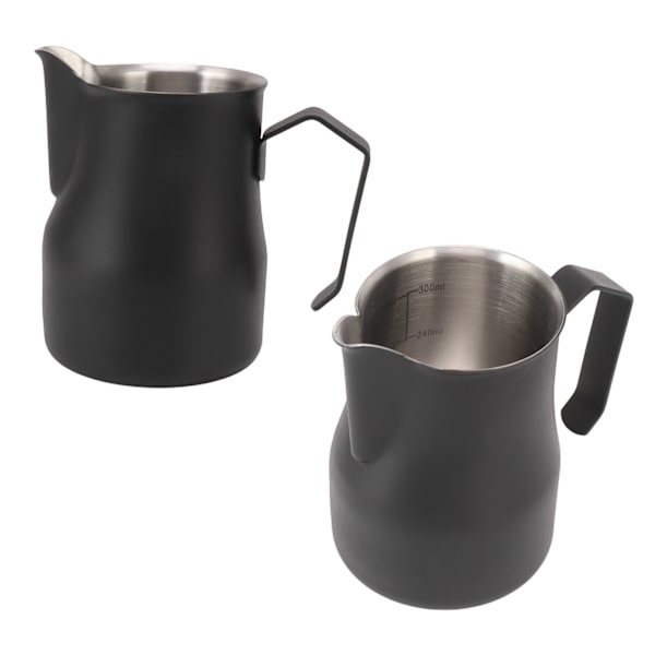 Melkeskummerkanne 304 Rustfritt Stål Tute Munn Skala Kaffe Latte Melkeskummerkanne for Arbeidskontor Matt Svart 350ml