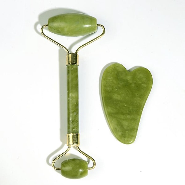 Gua Sha Jade Roller Ansigts- og Halsmassager - Lindrer Huden, Reducerer Hævelse og Forbedrer Glød