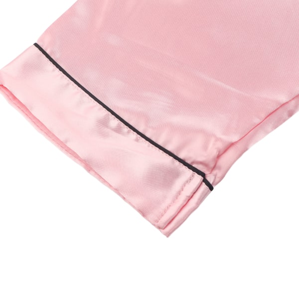 Hengittävä ja mukava vaaleanpunainen simuloitu silkkipyjamat - pitkähihaiset casual yöpuvut (1 kpl)