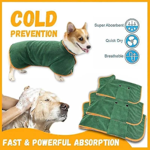 Superabsorberande Hundbadrock Handduk för Torkning, Mjuk och Mysig, XS, Grön