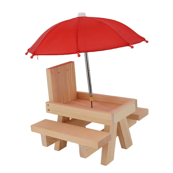 Egern Foderbord Bord Fyrretræ Udendørs Have Vedhæng Egern Picnic Bord Foderautomat med Paraply Rød Paraply