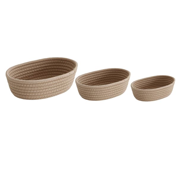 3 st skrivbordsförvaringskorg oval organizer bomullsrep handvävd för smink snacks khaki