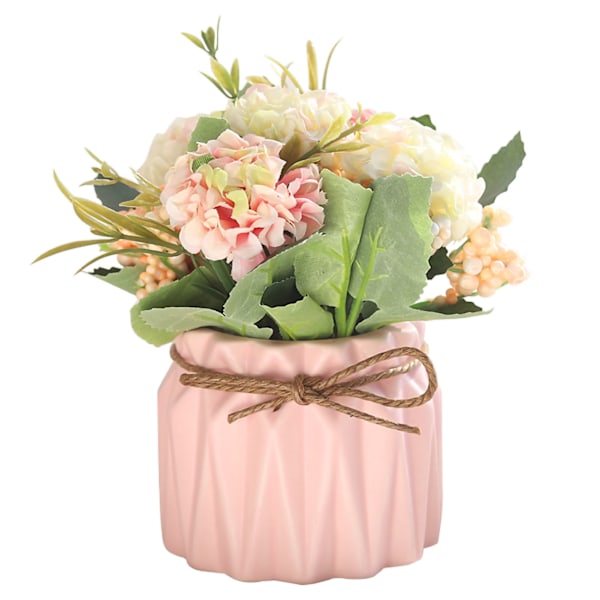 Artificial Fake Potted Flowers Bouquet Hydrangea with Vase for Dining Table Decoration Pink