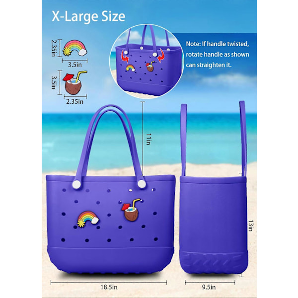 Strandväska Gummi Tote Bag - Vattentät Resväska för Kvinnor Tvättbar Tote Bag Handväska för Sport Strand Marknad Pool ZD W Lila stor