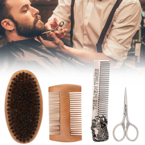 4 stk. Menns hår Mustache Brush Beard Comb Scissor Styling Beard Care Tool SetSet