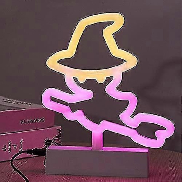 2025 Egnet LED Heks Neon Lys, Halloween Dekorationslys, Rosa Gul Heks Neonskilt Med Batteri Og USB