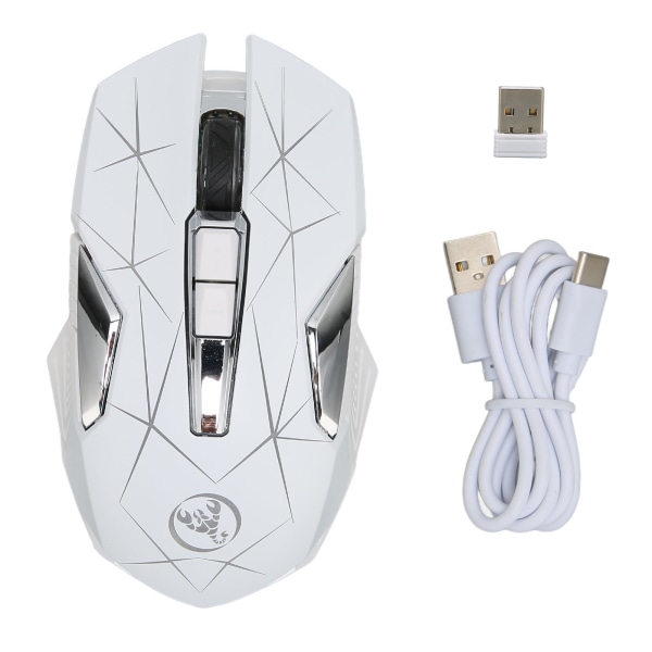 Trådløs mus 2.4G Trådløs Ergonomisk Design 3 DPI skridsikker rulle USB Genopladelig gamingmus til pc Bærbar computer Hvid