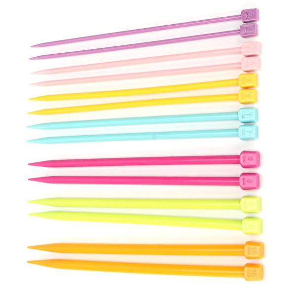 14 st stickor i flera färger, bärbara, 25 cm, stickor i plast för DIY-entusiaster