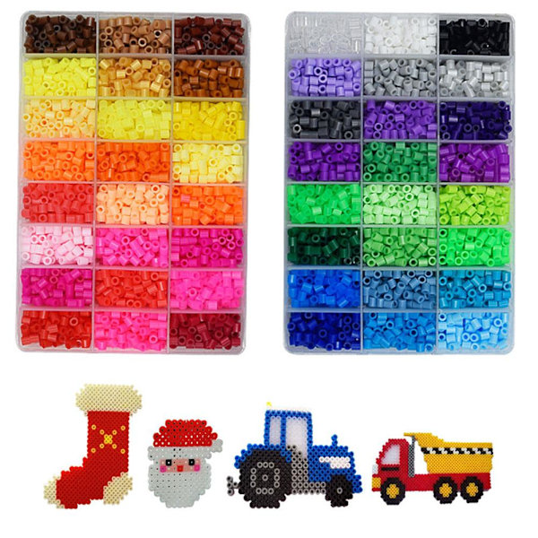 4800 stk 5 mm plastrørperler leketøyperler 24 farger rørperler DIY smelte sikring små mellomromsperler påfyll for barnas håndverk