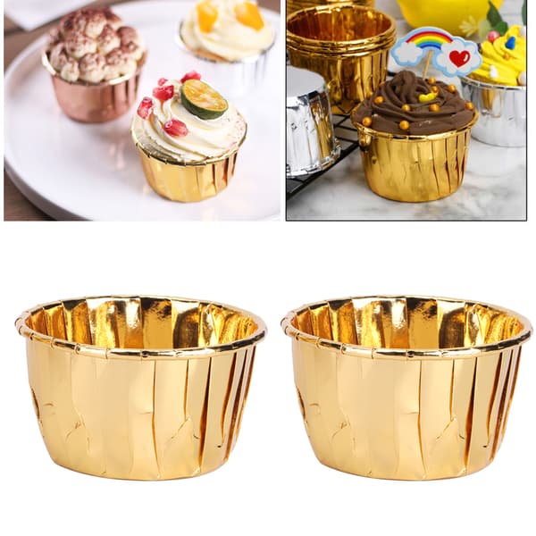 50 stk. dobbeltsidede krøllede papirkopper, varmebestandige bageforme til muffins (guld)