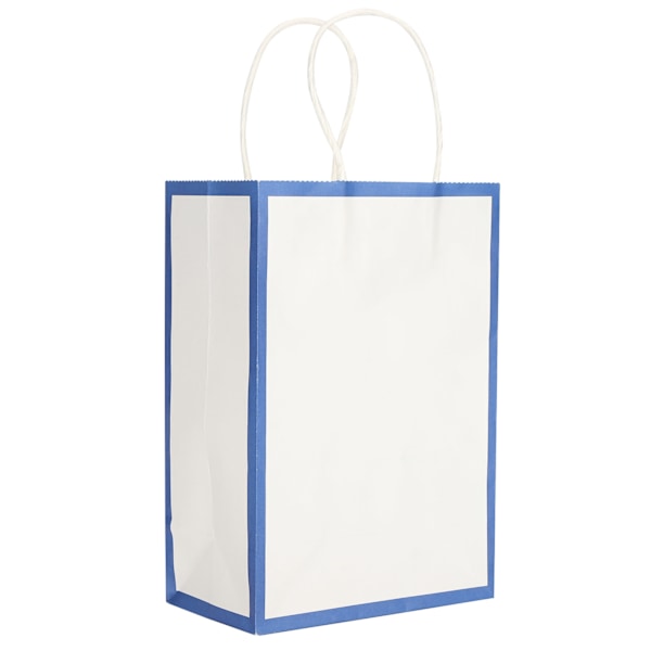 10 stk. Shopping Gavepose i Kraftpapir med Hvid+Blå Kant