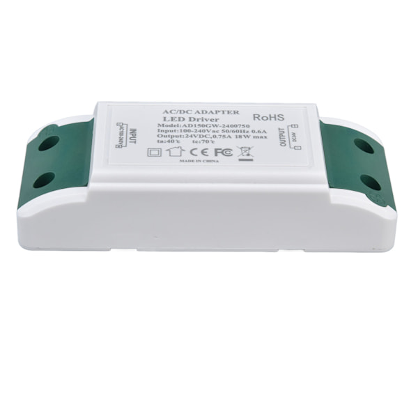 LED-driver 24V DC 0,75A 18W Stillegående drift Konstantstrøm 24V transformator for LED Strip-lys AC100‑240V