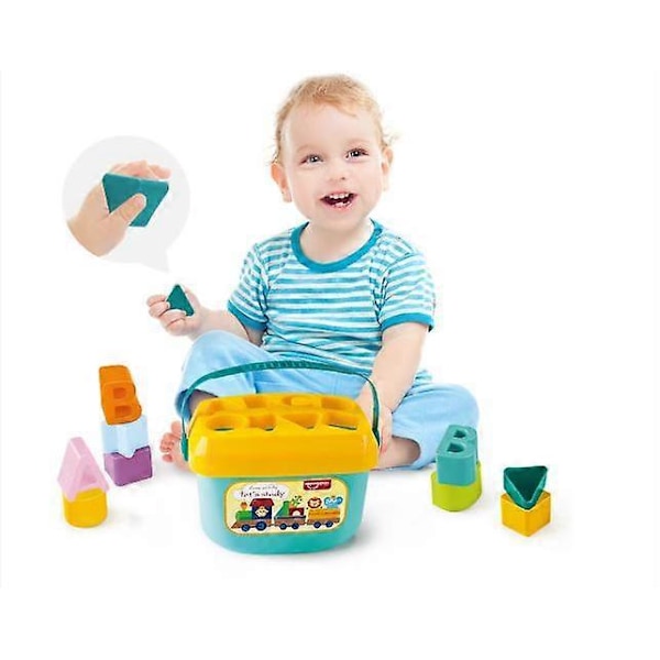 Dww-Mon Formsorterer leke baby, boks med 8 blokker, for å lære å sortere og stable, lyse farger, 6 måneder og eldre
