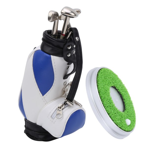 Mini Desktop Zink Alloy Golf Bag Pen Holder Base med Golf Penne Souvenir Sæt GaveBlå Hvid