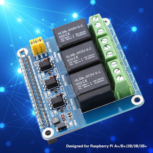 3-kanals relæudvidelseskort til Raspberry Pi A+/B+/2B/3B/3B+