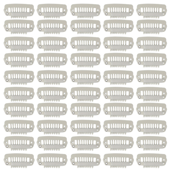 50 stk hårforlengelsesklemmer sett rustfritt stål DIY 8 tenner Snap kam parykk clips tilbehør 1.1in Beige