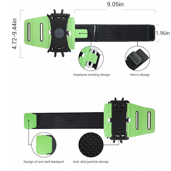 180 graders roterbar elastisk mobiltelefonhållare armband för träning, träning, jogging, cykling