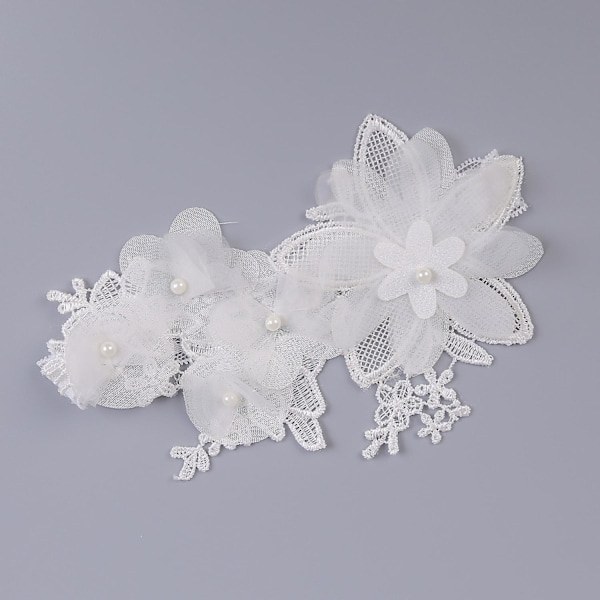 Hvit Blonder Bryllupsstrømpebånd med Perleblomster og Rhinestones Elastisk Bånd for Bryllup