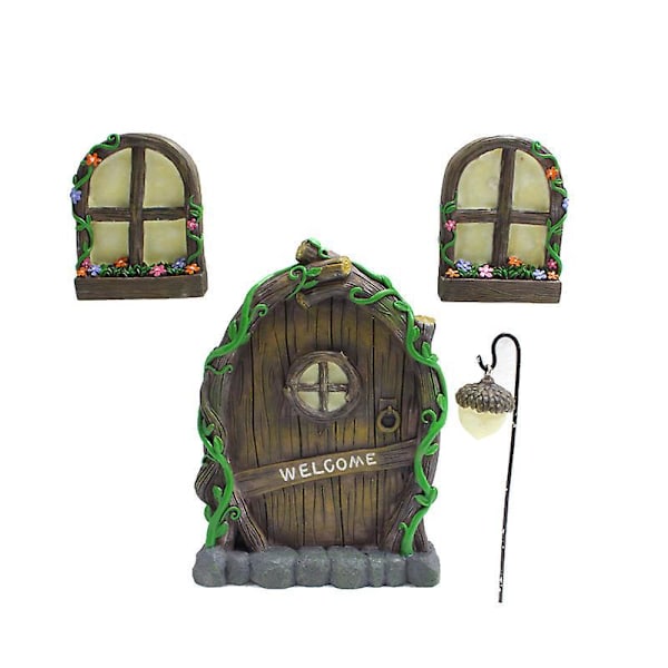 Miniature Dør Og Vinduer Træfeer Gløder I Mørket Havekunst Skulptur Dekoration Til Børneværelse Vægge Og Træer