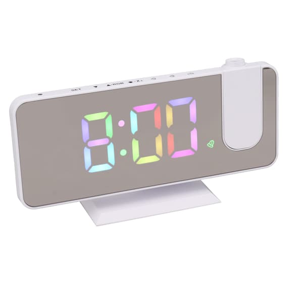 Digital spegelklocka med stor display RGB färgglad gradientprojektionsväckarklocka för hem sovrum vit