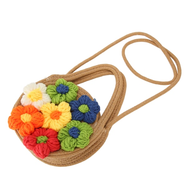 Blomsterhalm Strandveske for Kvinner Søt Mote Stor Kapasitet Halm Skulder Bag for Sommer Utendørs Khaki