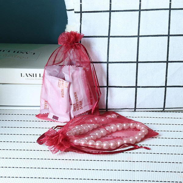 Viininpunaiset organza-pussit - 100 kpl, 10 x 15 cm, täydelliset häälahjoihin ja koruihin