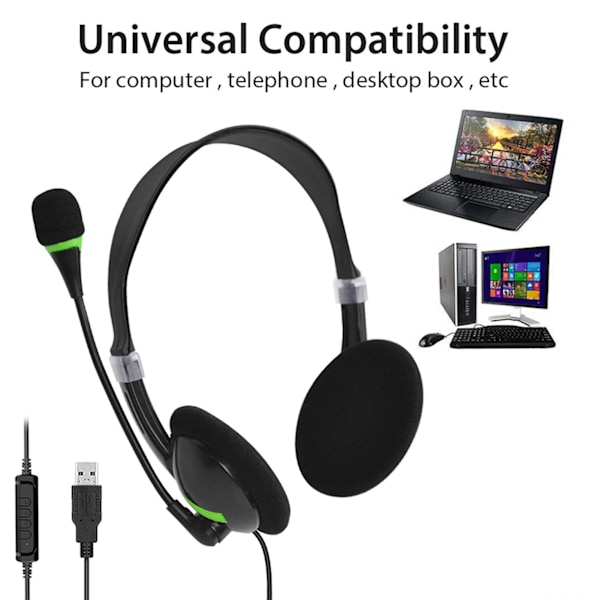 USB-headset med mikrofon, støjreducerende computerheadset til erhvervskaldcenter og kontor