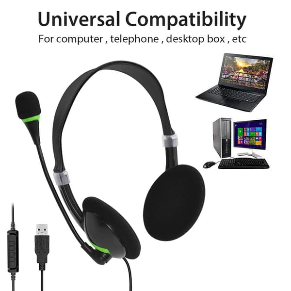 USB-headset med mikrofon, støjreducerende computerhovedtelefoner til forretningsbrug, callcenter og kontor