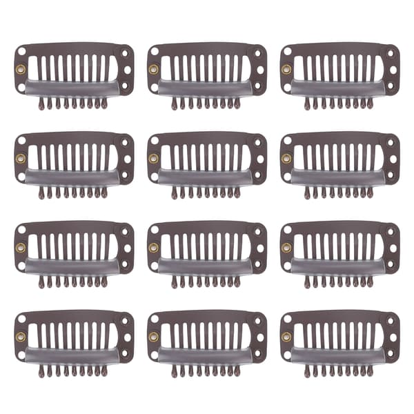 40 stk. hårparykkklemmer i rustfritt stål, 9 tenner, holder hårextensions og hårstykker fast, 32 mm, mørkebrun