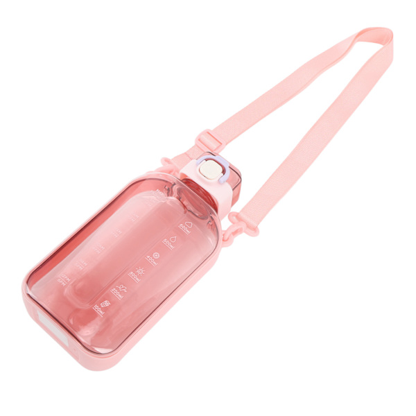 Platt vattenflaska 750ml PC Klar läcksäker bärbar smal sport vattenflaska med skala och bärrem för resor gym camping rosa