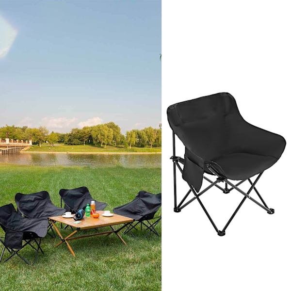 Fällbar campingstol med sidofickor Ergonomisk design Bärbar hopfällbar campingstol för picknick fiske Svart