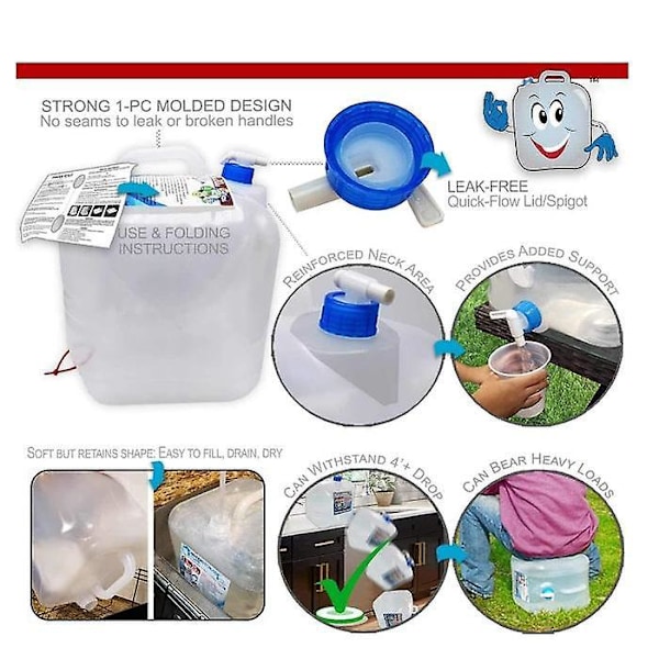 Hopfällbar Vattenbehållare - 2-pack, 4,4 Gallons, med Kran och Teleskoprör - Utomhuscamping Vattenförvaring