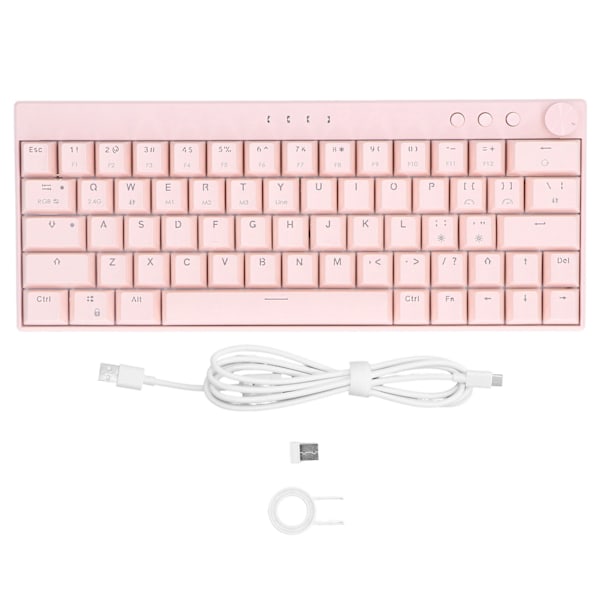 Mekanisk tastatur 64 tast RGB 3 mod ergonomisk layout knott design trådløst rosa tastatur for IOS brun bryter