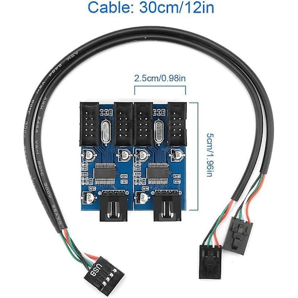 USB 2.0 9-polet header 1 til 4 forlængerhub splitteradapter - MB USB 2.0 til 4 hun-konverter - 30 cm internt USB-kabel