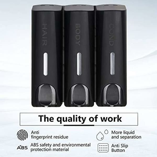 3-facks tvålpump för duschgel, schampo, balsam, väggmonterad, matt svart