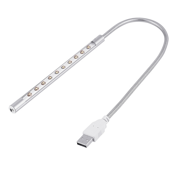 Bærbar stilfuld USB 10 stk. LED-lampe med høj lysstyrke Blubs Lys til PC/ Laptop Sølv