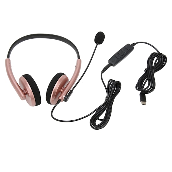 Call Center Headset Multifunktionelt Stilfuldt støjreducerende HD Opkald Høreværn Telefon Headset Rose Gold Type C